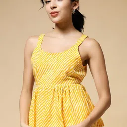 Womenster Women Striped Shoulder Straps Cotton Peplum Top-image-43