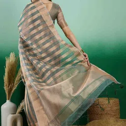 all about you Striped Sequinned Organza Handloom Banarasi Saree image 2