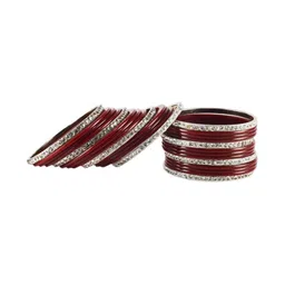 Vidhya Kangan Set of 26 Maroon & White Stone Studded Bangles-picture-16