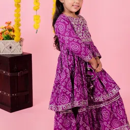 AATYA KIIDS Girls Ethnic Motifs Embroidered Regular Sequinned Pure Cotton Kurta with Sharara image 3