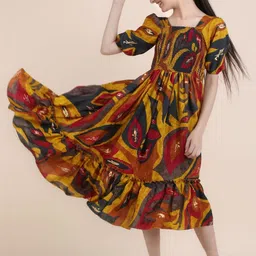 FIXOCRA Print Puff Sleeve Fit & Flare Midi Dress image 5