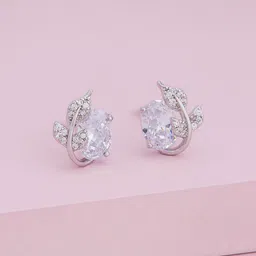 Kushal's Fashion Jewellery Rhodium-Plated Zircon Floral Shaped Trendy Studs Earrings-image-21