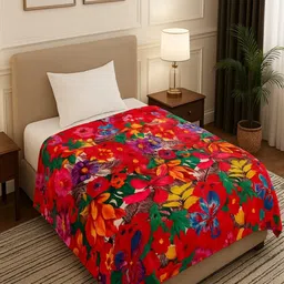 Threadwear Red & Green Floral Printed Woollen 300 GSM Blanket - 2.30 x 1.55 m-image-12