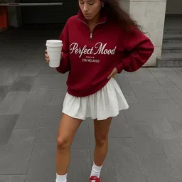 LULU & SKY Women Printed High-Neck Half Zipper Long Sleeves Sweatshirt image 2