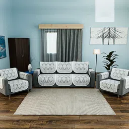 Aura Grey & White 16 Pieces Cotton Sofa Cover With Arms-picture-36