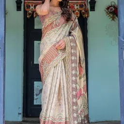 ALMAARI FASHION Motifs Printed Pure Cotton Banarasi Saree With Unstitched Blouse Piece image 5