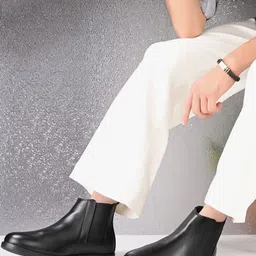 Roadster Men Black High-Top Solid Synthetic Leather Pointed Toe Chelsea Boots-picture-15