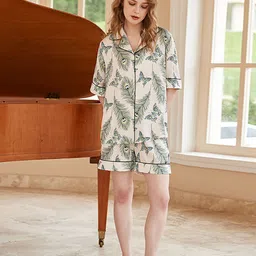 JC Collection Women Graphic Printed Lapel Collar Night suit image 3