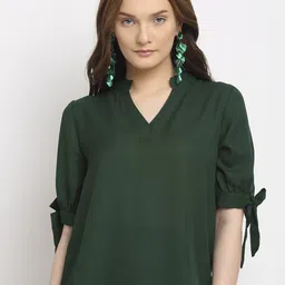 La Zoire Women Solid Mandarin Collar Top-image-72