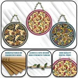 SEHAZ ARTWORKS Circle Set 3-Pcs Yellow & Pink Printed Wooden Wall Hangings image 2