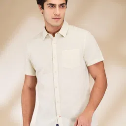 Being Human Men Classic Fit Spread Collar Solid Cotton Linen Casual Shirt-picture-26