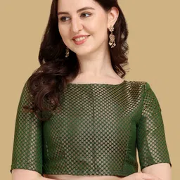 Oomph! Women Woven Design Boat Neck Saree Blouse-picture-12