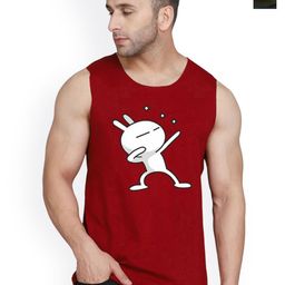 SLOWLORIS Pack Of 2 Printed Round Neck Sleeveless Bio-Wash Cotton Gym Vests-picture-27