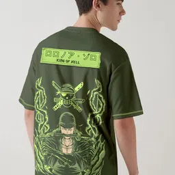 Crazymonk Zoro X King Of Hell Printed Drop-Shoulder Sleeves Oversized Cotton T-shirt-picture-15