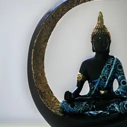 MISS PEACH Black And Gold Toned Buddha Figurine Matte Showpiece-picture-24