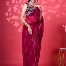 VIRENDRA TEXTILES Women Tie and Dye Dyed Beads and Stones Maheshwari Saree image 2