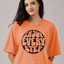 Rodzen Women Typography Printed Round Neck Oversized T-shirt-image-18