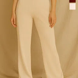 Fabflee Women Pack of 3 Striped Parallel Trousers-image-76