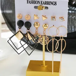 TheVineGirl Set Of 5 Gold-Plated Artificial Stones Studded Circular Shaped Studs-picture-30