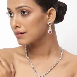 TRINK Rhodium-Plated American Diamond Studded Jewellery Set-picture-26