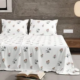 Jaipur Weaves Orange & White Printed Cotton 210 TC Queen Bedsheet Set 2.28 m x 2.54 m-picture-20