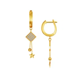 Joyalukkas 22KT Gold Sleek Square Dangle Hoop Earrings image 2