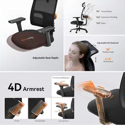 DROGO Black Study Arm Chair With 4D Armrest image 4