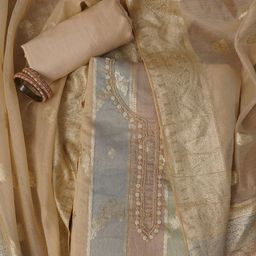 SHADOW & SAINING Floral Woven Design Zari Work Jacquard Silk Unstitched Dress Material-picture-43