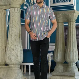 AKS Men Spread Collar Abstract Printed Cotton Casual Shirt image 1