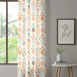 URBAN SPACE White & Orange Geometric Long Door Curtain-image-80
