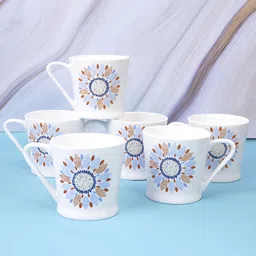 UPC Off White & Blue Floral Printed Ceramic Glossy Cups Set of Cups and Mugs image 2