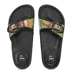 El Paso Women Black Open Toe with Laser Cuts Slip On Flats image 5