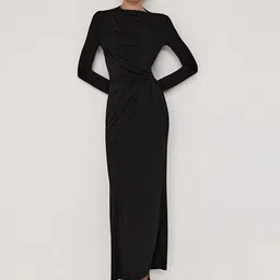 KPOP Women Solid Draped Detail Sheath Maxi Dress-image-58