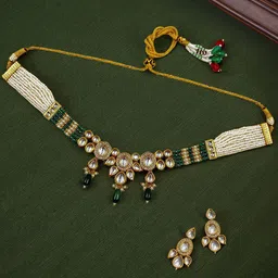 Kalakrith Milano Kundan Stones Studded & Beaded Jewellery Set-image-22