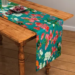 sej by nisha gupta Ambrosia Floral (47x12) Green & Red Cotton Table Runner image 1