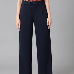 Women Regular Fit Dark Blue Cotton Blend Trousers-image-20