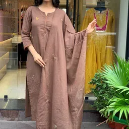 JAIPURI COLLECTION Women Ethnic Motifs Embroidered Regular Thread Work Pure Cotton Kurta with Trousers &-picture-40