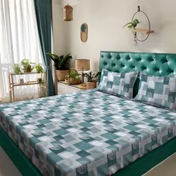 Myntra Elegant Homes Green Geometric Pure Cotton 400 TC King Bedsheet Set-2.5mX2.25m-picture-14