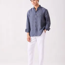 MH&Y Men Solid Button-Down Collar Linen Casual Shirt image 3