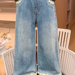 LULU & SKY Girls Wide Leg High-Rise Light Fade Cotton Non Stretchable Jeans-picture-58