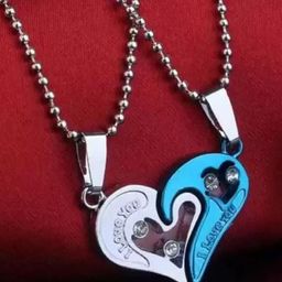 J.S ENTERPRISES Unisex Stainless Steel Stones Studded Heart Shaped Pendant with Chain-picture-37