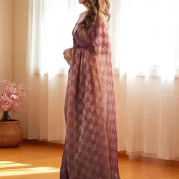 Ambuja International Women Checked Beads and Stones Pure Chiffon Saree image 3