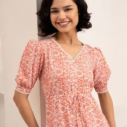 AASK Women Gajari Printed Crush Crepe Tiered Midi Length Fit - Flare Dress image 2