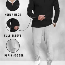 tripr Men Night Suit Set Black, Grey Solid-picture-23
