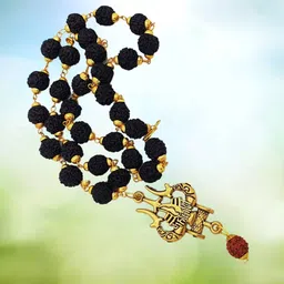 banke collection Shiv 5 Mukhi Rudraksha 5 Mukhi Rudraksha Mala, Boy's, Unisex, Unisex Beads Gold-plated Plated Brass, Wood Necklace-picture-22