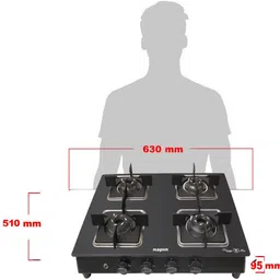 maplin Combo of 4 Burner (SS04)Auto Ignition LPG Cooktop and SS75 (75cm) Auto Clean Wall Mounted Black 1400 CMH Chimney image 5