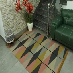 Multi Geometrical cotton 5x8 Feet Hand Woven Carpet by The Woven Legacy image 2