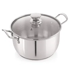nirlon Silver Stainless Steel 2 Ltr Induction & Gas Compatible Sandwich Bottom Straight Casserole with Glass Lid image 4