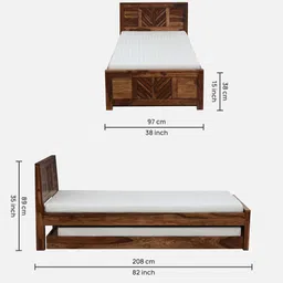woodsworth from pepperfry Tourconing Sheesham Wood Single Bed In Rustic Teak Finish With Trundle image 2