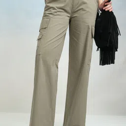 tokyo talkies Women Loose Fit Green Pure Cotton Trousers image 1